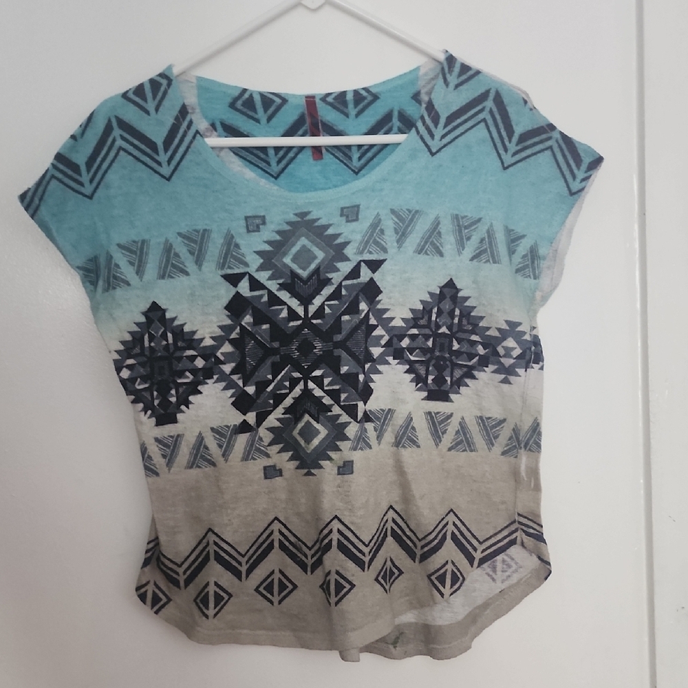 Aztec Print Blue and Gray Women's Top